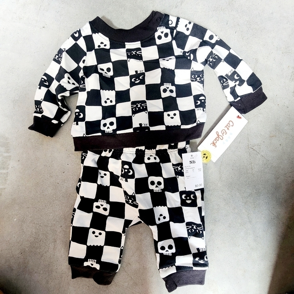 NWT Baby Cat & Jack Halloween Skeleton Ghost Cat Long Sleeve Pants Matching Set